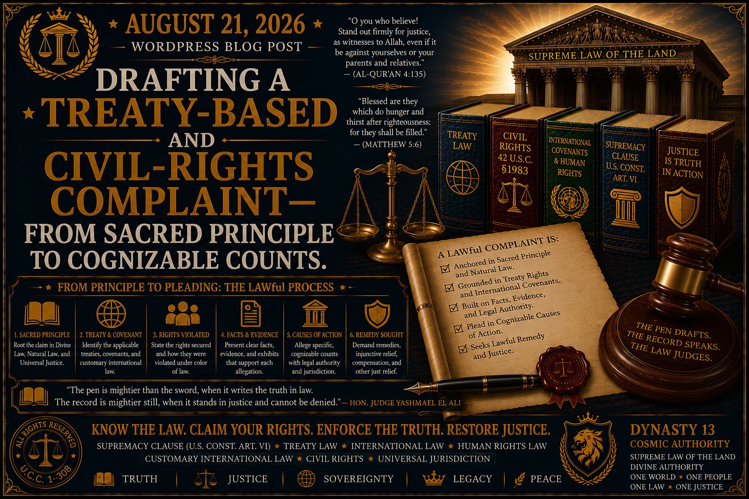 August 21, 2026 | Drafting a Treaty-Based and Civil-Rights Complaint- From Sacred Principle to Cognizable Counts.